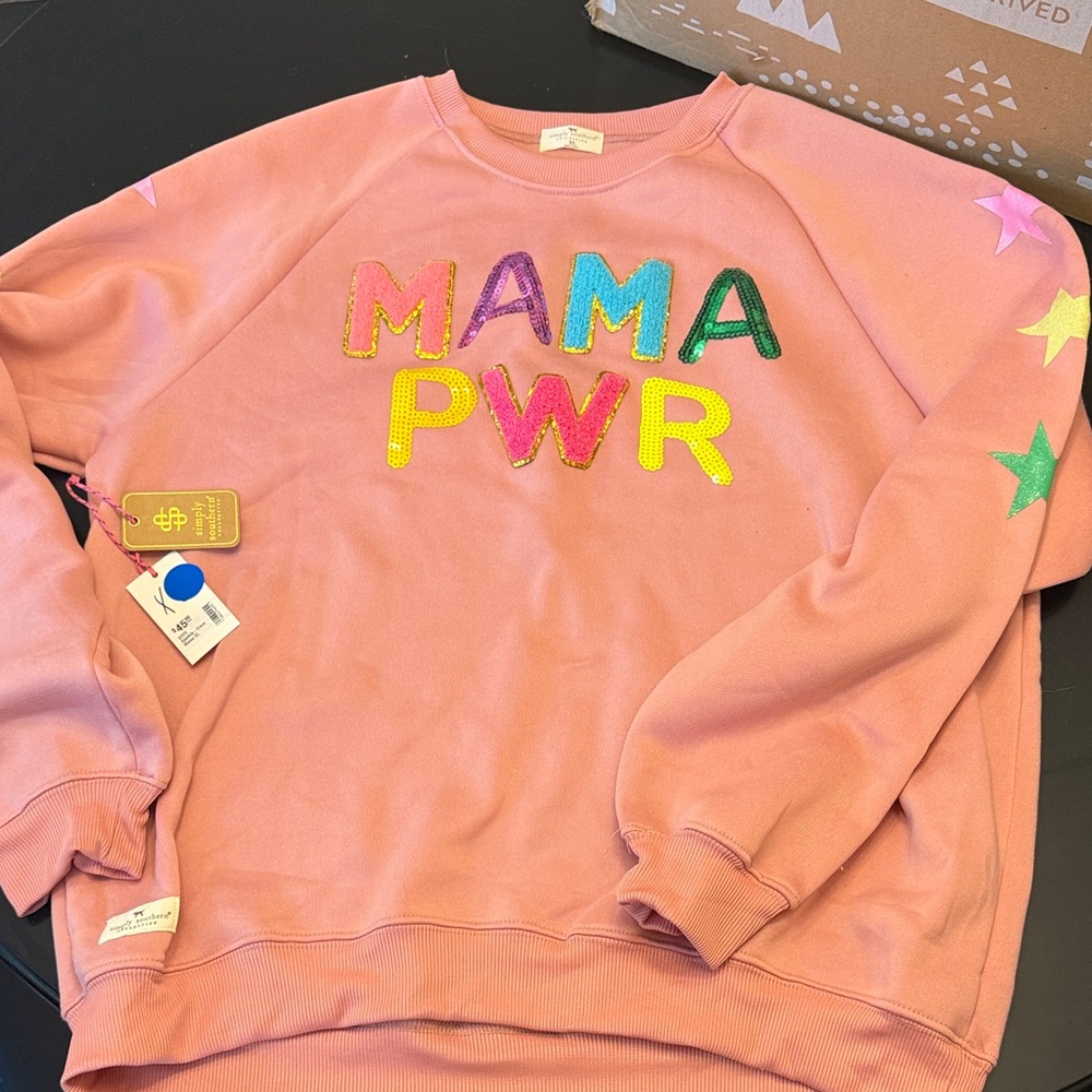Pink 'MAMA PWR' Sweatshirt with Colorful Letters